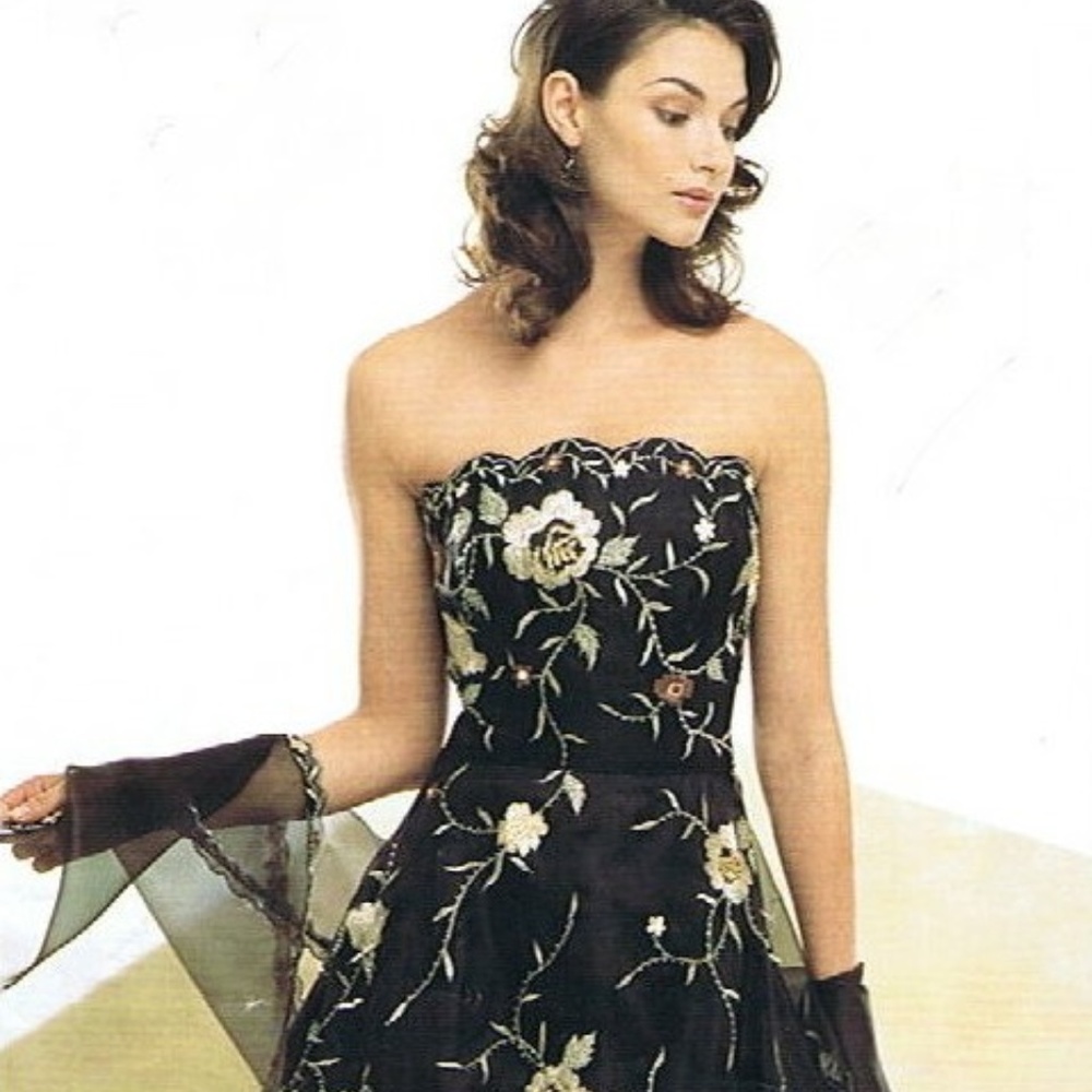 Black Printed Multicolor Flower Gown